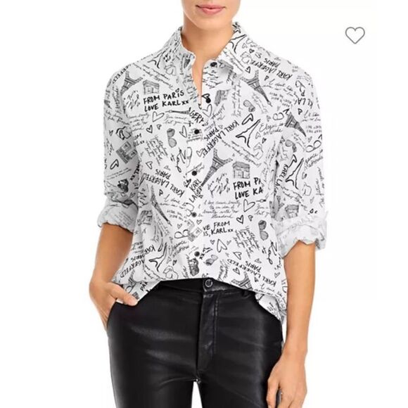 Karl Lagerfeld Paris NWOT Limited Edition Cotton Shirt Conversation Print M - Picture 2 of 10